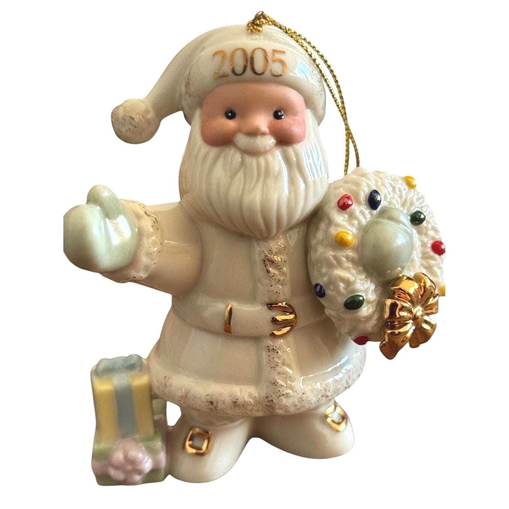2005 Lenox Greetings From Santa Ornament 24K Gold Accent Cottagecore Home Decor